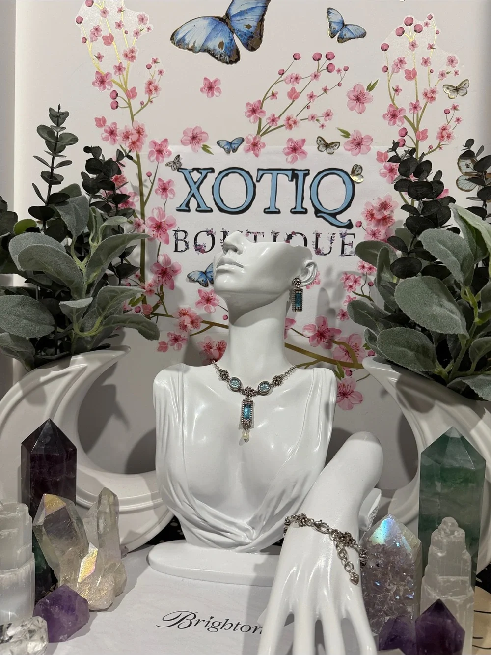 🆕🦋 RARE SET Brighton RETIRED VTG SLVR Crystal Necklace & Earrings Set